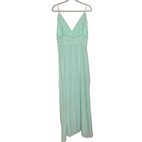 ASOS Jarlo Mint Green Deep V-Neck Textured Chevron Ruffle Maxi Dress size 12 - Picture 5 of 8